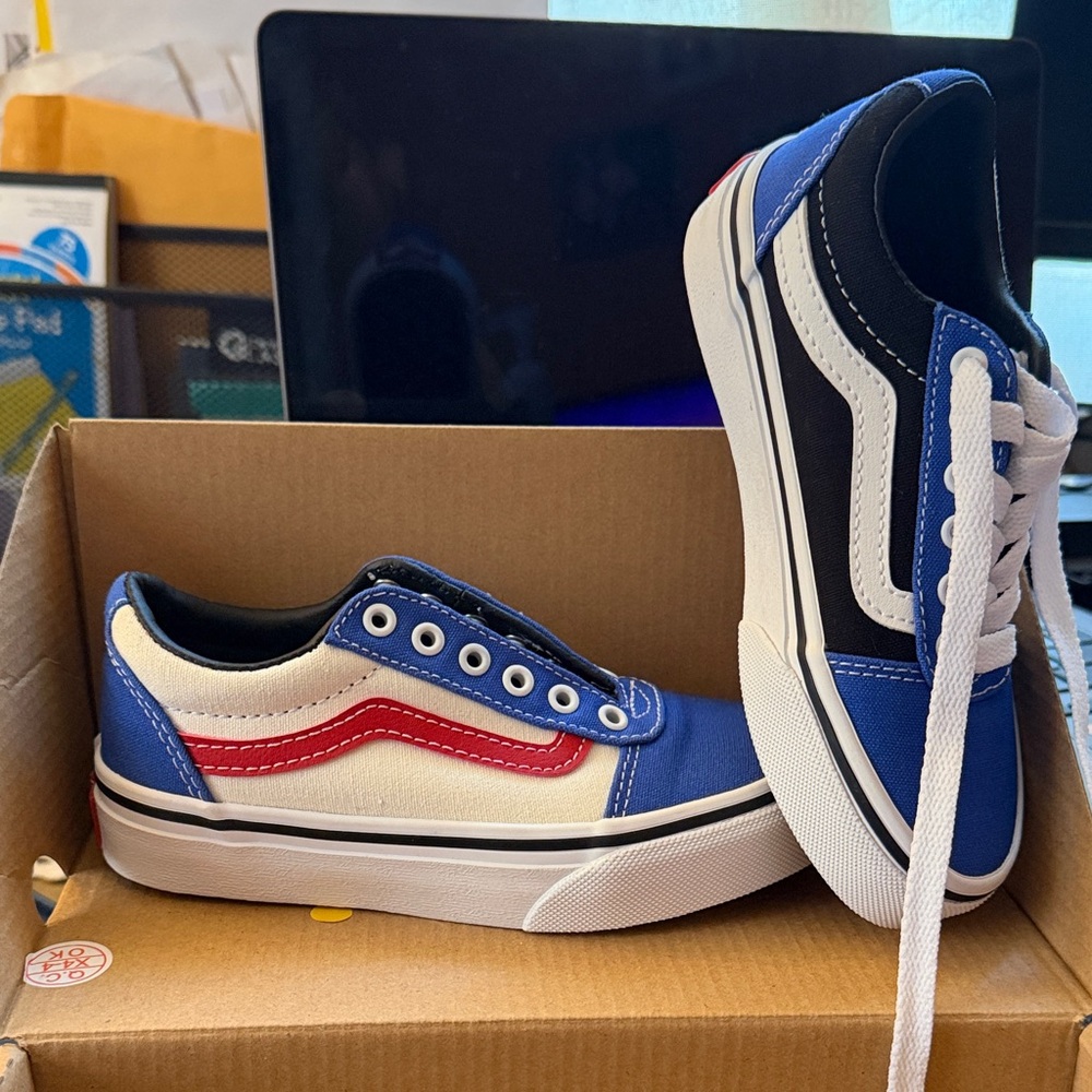 Vans Kids Sneakers in Blue, Red, and White